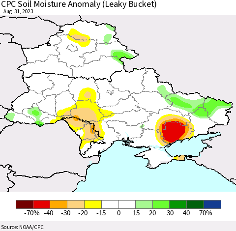 Ukraine, Moldova and Belarus CPC Soil Moisture Anomaly (Leaky Bucket) Thematic Map For 8/26/2023 - 8/31/2023