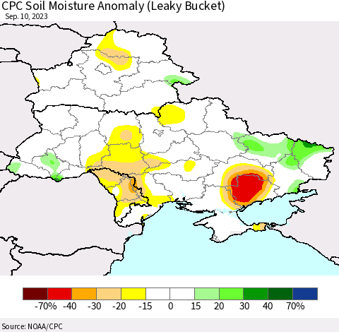Ukraine, Moldova and Belarus CPC Soil Moisture Anomaly (Leaky Bucket) Thematic Map For 9/6/2023 - 9/10/2023
