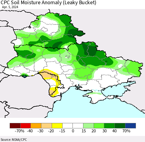 Ukraine, Moldova and Belarus CPC Soil Moisture Anomaly (Leaky Bucket) Thematic Map For 4/1/2024 - 4/5/2024