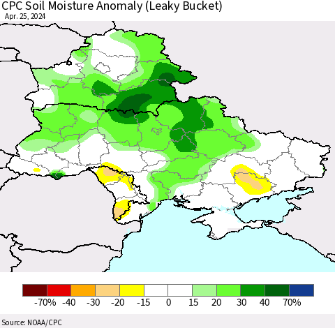 Ukraine, Moldova and Belarus CPC Soil Moisture Anomaly (Leaky Bucket) Thematic Map For 4/21/2024 - 4/25/2024