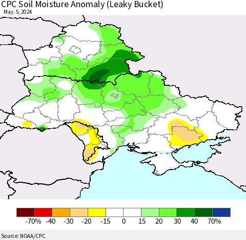 Ukraine, Moldova and Belarus CPC Soil Moisture Anomaly (Leaky Bucket) Thematic Map For 5/1/2024 - 5/5/2024