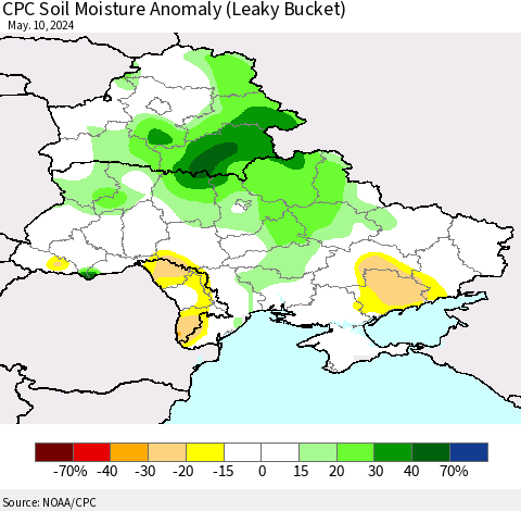 Ukraine, Moldova and Belarus CPC Soil Moisture Anomaly (Leaky Bucket) Thematic Map For 5/6/2024 - 5/10/2024