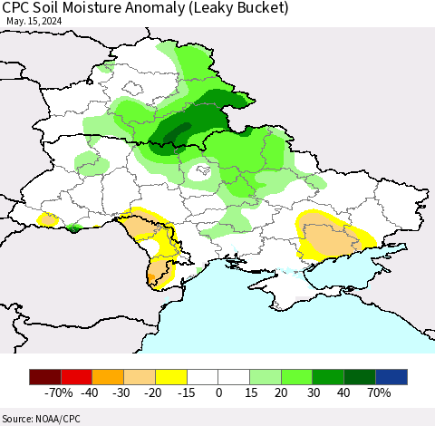 Ukraine, Moldova and Belarus CPC Soil Moisture Anomaly (Leaky Bucket) Thematic Map For 5/11/2024 - 5/15/2024