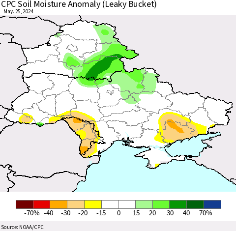 Ukraine, Moldova and Belarus CPC Soil Moisture Anomaly (Leaky Bucket) Thematic Map For 5/21/2024 - 5/25/2024