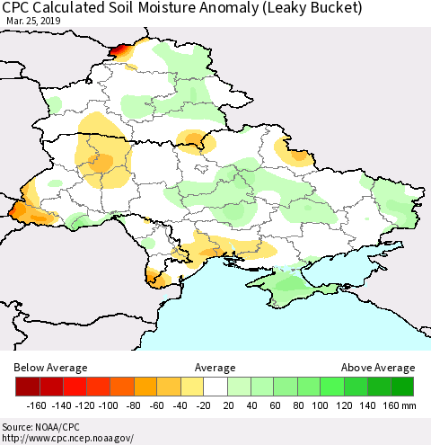 Ukraine, Moldova and Belarus CPC Soil Moisture Departure from Normal (Leaky Bucket) Thematic Map For 3/21/2019 - 3/25/2019