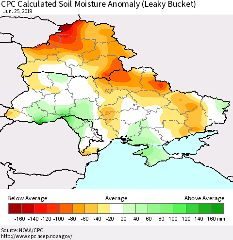 Ukraine, Moldova and Belarus CPC Soil Moisture Departure from Normal (Leaky Bucket) Thematic Map For 6/21/2019 - 6/25/2019