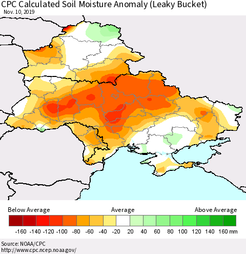 Ukraine, Moldova and Belarus CPC Soil Moisture Departure from Normal (Leaky Bucket) Thematic Map For 11/6/2019 - 11/10/2019