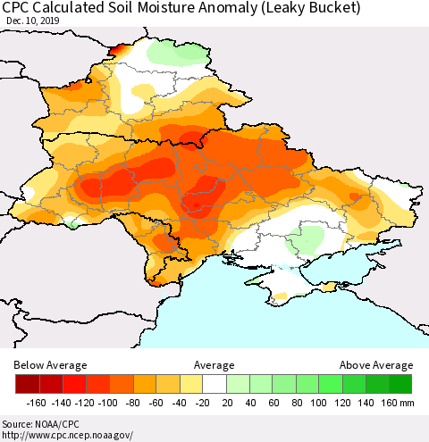 Ukraine, Moldova and Belarus CPC Soil Moisture Departure from Normal (Leaky Bucket) Thematic Map For 12/6/2019 - 12/10/2019