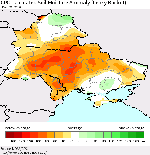 Ukraine, Moldova and Belarus CPC Soil Moisture Departure from Normal (Leaky Bucket) Thematic Map For 12/21/2019 - 12/25/2019