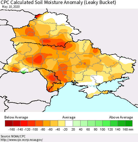 Ukraine, Moldova and Belarus CPC Soil Moisture Departure from Normal (Leaky Bucket) Thematic Map For 5/6/2020 - 5/10/2020