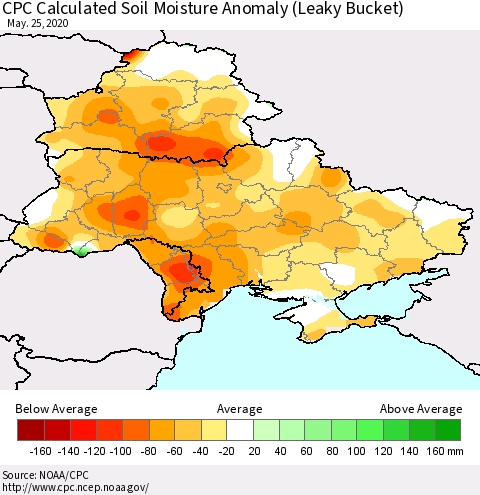 Ukraine, Moldova and Belarus CPC Calculated Soil Moisture Anomaly (Leaky Bucket) Thematic Map For 5/21/2020 - 5/25/2020