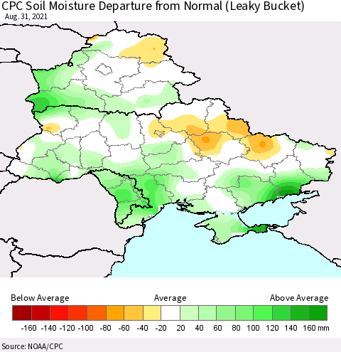 Ukraine, Moldova and Belarus CPC Soil Moisture Anomaly (Leaky Bucket) Thematic Map For 8/26/2021 - 8/31/2021