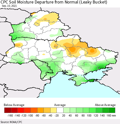 Ukraine, Moldova and Belarus CPC Soil Moisture Departure from Normal (Leaky Bucket) Thematic Map For 9/6/2021 - 9/10/2021