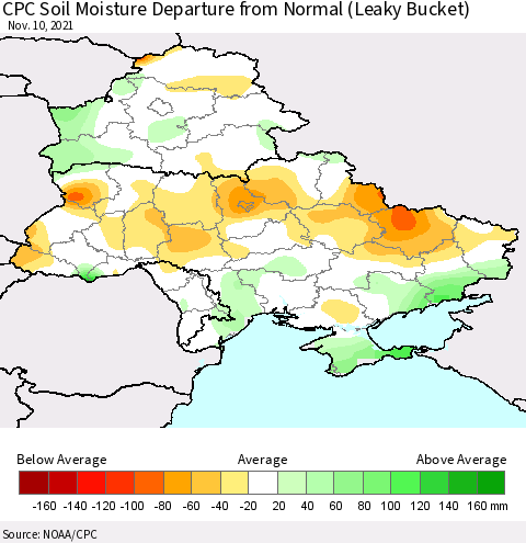 Ukraine, Moldova and Belarus CPC Soil Moisture Departure from Normal (Leaky Bucket) Thematic Map For 11/6/2021 - 11/10/2021