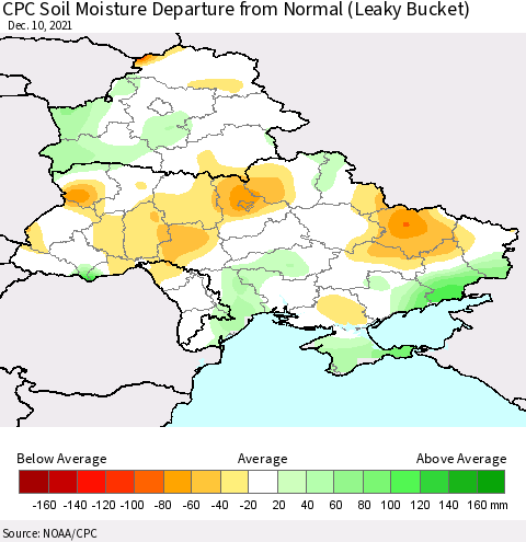 Ukraine, Moldova and Belarus CPC Soil Moisture Departure from Normal (Leaky Bucket) Thematic Map For 12/6/2021 - 12/10/2021
