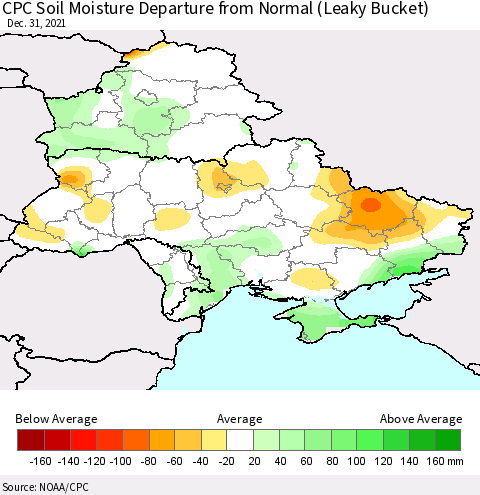 Ukraine, Moldova and Belarus CPC Soil Moisture Departure from Normal (Leaky Bucket) Thematic Map For 12/26/2021 - 12/31/2021
