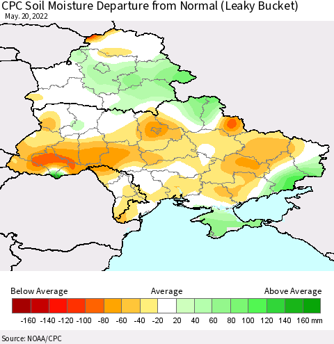 Ukraine, Moldova and Belarus CPC Soil Moisture Anomaly (Leaky Bucket) Thematic Map For 5/16/2022 - 5/20/2022
