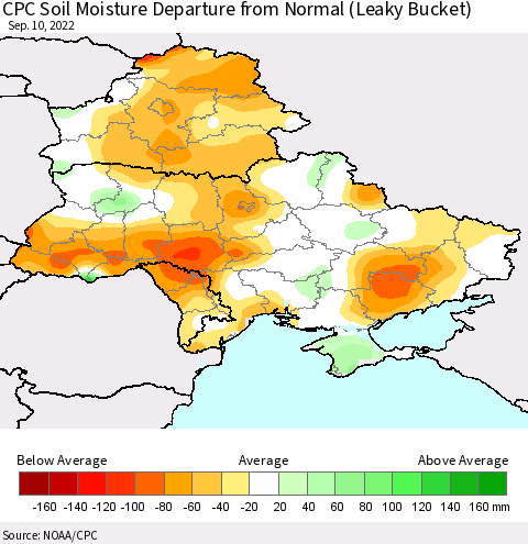 Ukraine, Moldova and Belarus CPC Soil Moisture Anomaly (Leaky Bucket) Thematic Map For 9/6/2022 - 9/10/2022