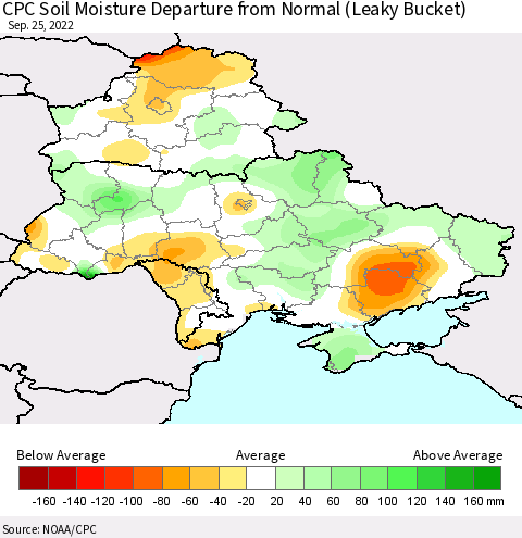 Ukraine, Moldova and Belarus CPC Soil Moisture Departure from Normal (Leaky Bucket) Thematic Map For 9/21/2022 - 9/25/2022