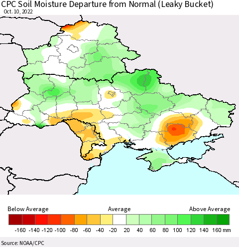 Ukraine, Moldova and Belarus CPC Soil Moisture Anomaly (Leaky Bucket) Thematic Map For 10/6/2022 - 10/10/2022