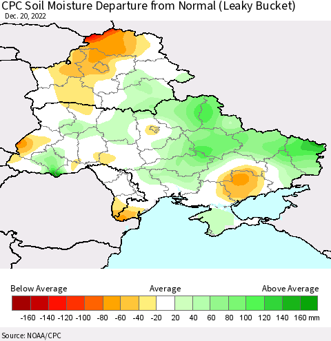 Ukraine, Moldova and Belarus CPC Soil Moisture Anomaly (Leaky Bucket) Thematic Map For 12/16/2022 - 12/20/2022