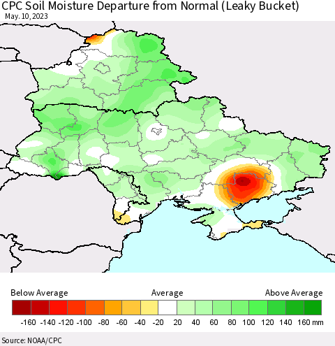 Ukraine, Moldova and Belarus CPC Soil Moisture Anomaly (Leaky Bucket) Thematic Map For 5/6/2023 - 5/10/2023