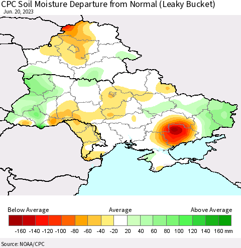 Ukraine, Moldova and Belarus CPC Soil Moisture Anomaly (Leaky Bucket) Thematic Map For 6/16/2023 - 6/20/2023