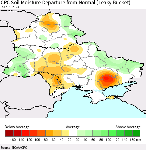 Ukraine, Moldova and Belarus CPC Soil Moisture Anomaly (Leaky Bucket) Thematic Map For 9/1/2023 - 9/5/2023
