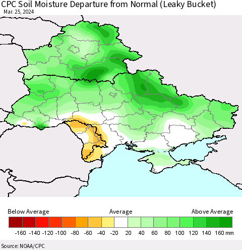 Ukraine, Moldova and Belarus CPC Soil Moisture Departure from Normal (Leaky Bucket) Thematic Map For 3/21/2024 - 3/25/2024