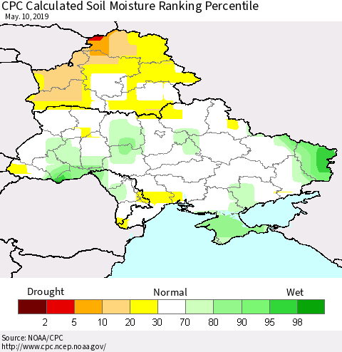 Ukraine, Moldova and Belarus CPC Calculated Soil Moisture Ranking Percentile Thematic Map For 5/6/2019 - 5/10/2019