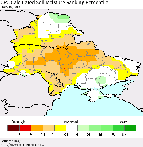 Ukraine, Moldova and Belarus CPC Calculated Soil Moisture Ranking Percentile Thematic Map For 12/6/2019 - 12/10/2019