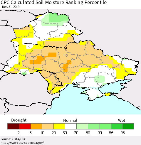 Ukraine, Moldova and Belarus CPC Calculated Soil Moisture Ranking Percentile Thematic Map For 12/26/2019 - 12/31/2019