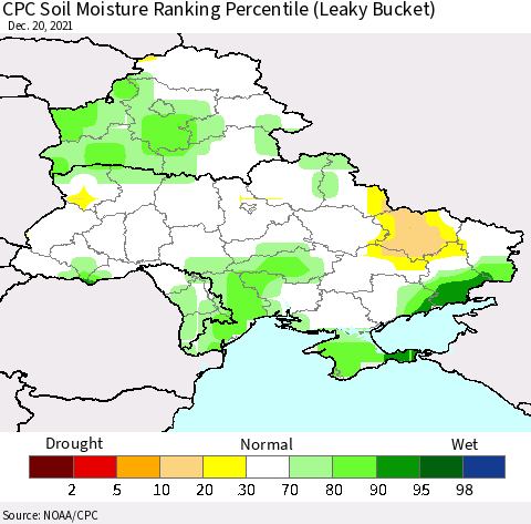 Ukraine, Moldova and Belarus CPC Soil Moisture Ranking Percentile Thematic Map For 12/16/2021 - 12/20/2021