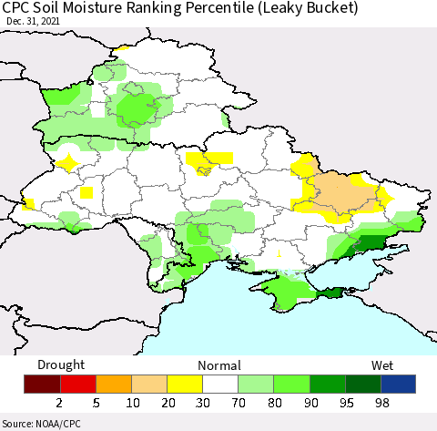 Ukraine, Moldova and Belarus CPC Soil Moisture Ranking Percentile Thematic Map For 12/26/2021 - 12/31/2021