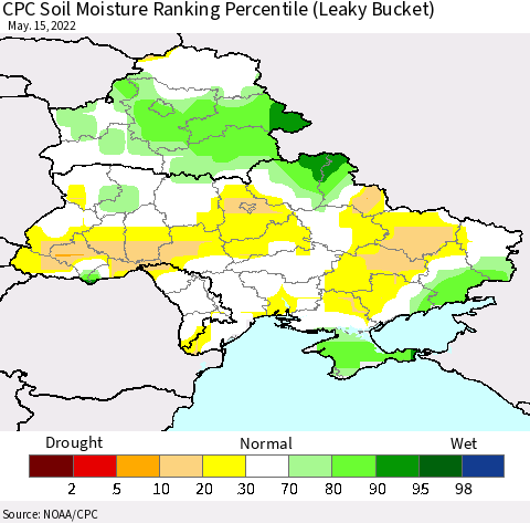 Ukraine, Moldova and Belarus CPC Soil Moisture Ranking Percentile (Leaky Bucket) Thematic Map For 5/11/2022 - 5/15/2022