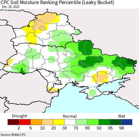Ukraine, Moldova and Belarus CPC Soil Moisture Ranking Percentile Thematic Map For 12/16/2022 - 12/20/2022
