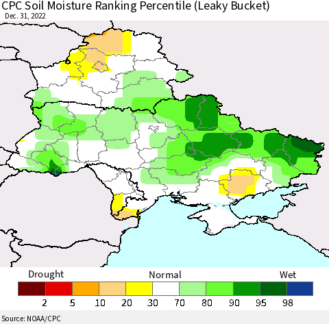 Ukraine, Moldova and Belarus CPC Soil Moisture Ranking Percentile Thematic Map For 12/26/2022 - 12/31/2022