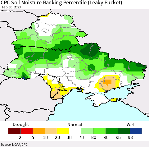 Ukraine, Moldova and Belarus CPC Soil Moisture Ranking Percentile Thematic Map For 2/6/2023 - 2/10/2023