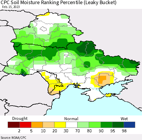 Ukraine, Moldova and Belarus CPC Soil Moisture Ranking Percentile Thematic Map For 2/11/2023 - 2/15/2023