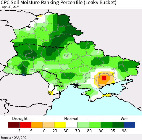 Ukraine, Moldova and Belarus CPC Soil Moisture Ranking Percentile Thematic Map For 4/26/2023 - 4/30/2023