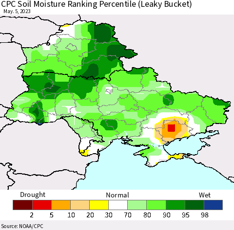 Ukraine, Moldova and Belarus CPC Soil Moisture Ranking Percentile Thematic Map For 5/1/2023 - 5/5/2023