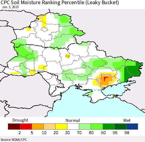 Ukraine, Moldova and Belarus CPC Soil Moisture Ranking Percentile Thematic Map For 6/1/2023 - 6/5/2023