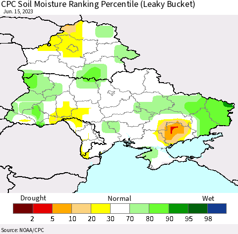 Ukraine, Moldova and Belarus CPC Soil Moisture Ranking Percentile Thematic Map For 6/11/2023 - 6/15/2023