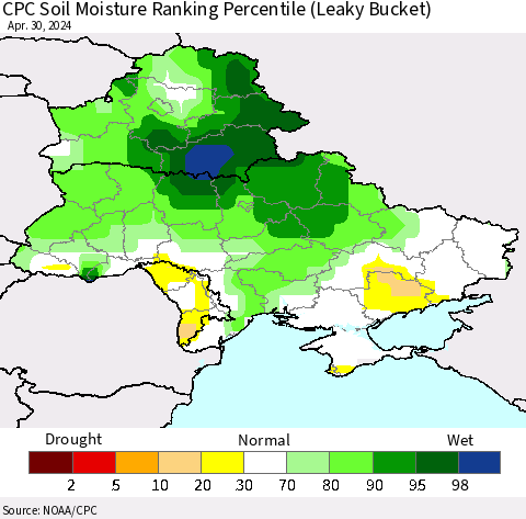 Ukraine, Moldova and Belarus CPC Soil Moisture Ranking Percentile (Leaky Bucket) Thematic Map For 4/26/2024 - 4/30/2024