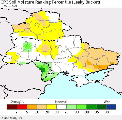 Ukraine, Moldova and Belarus CPC Soil Moisture Ranking Percentile (Leaky Bucket) Thematic Map For 12/6/2024 - 12/10/2024