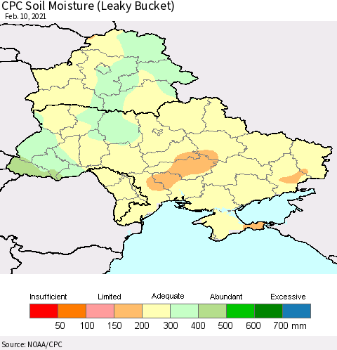 Ukraine, Moldova and Belarus CPC Soil Moisture (Leaky Bucket) Thematic Map For 2/6/2021 - 2/10/2021