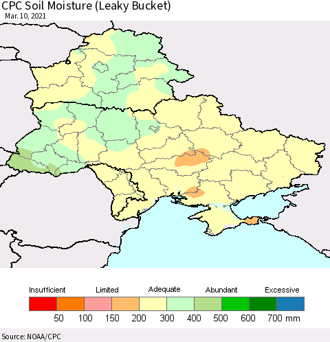 Ukraine, Moldova and Belarus CPC Soil Moisture (Leaky Bucket) Thematic Map For 3/6/2021 - 3/10/2021