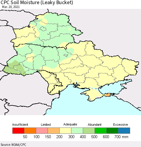 Ukraine, Moldova and Belarus CPC Soil Moisture (Leaky Bucket) Thematic Map For 3/16/2021 - 3/20/2021