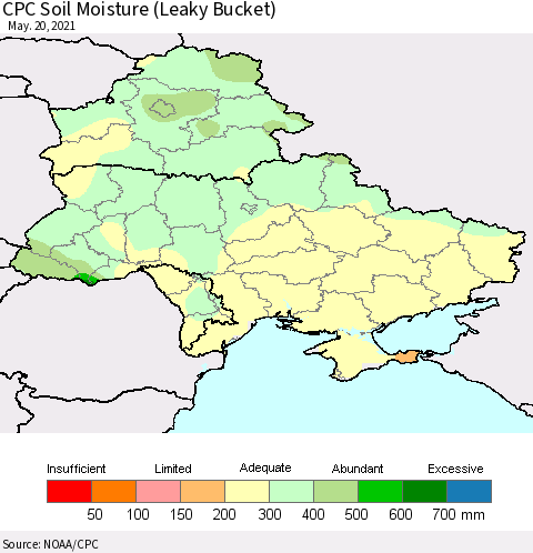 Ukraine, Moldova and Belarus CPC Calculated Soil Moisture (Leaky Bucket) Thematic Map For 5/16/2021 - 5/20/2021