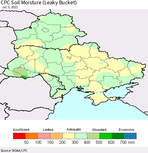 Ukraine, Moldova and Belarus CPC Soil Moisture (Leaky Bucket) Thematic Map For 7/1/2021 - 7/5/2021